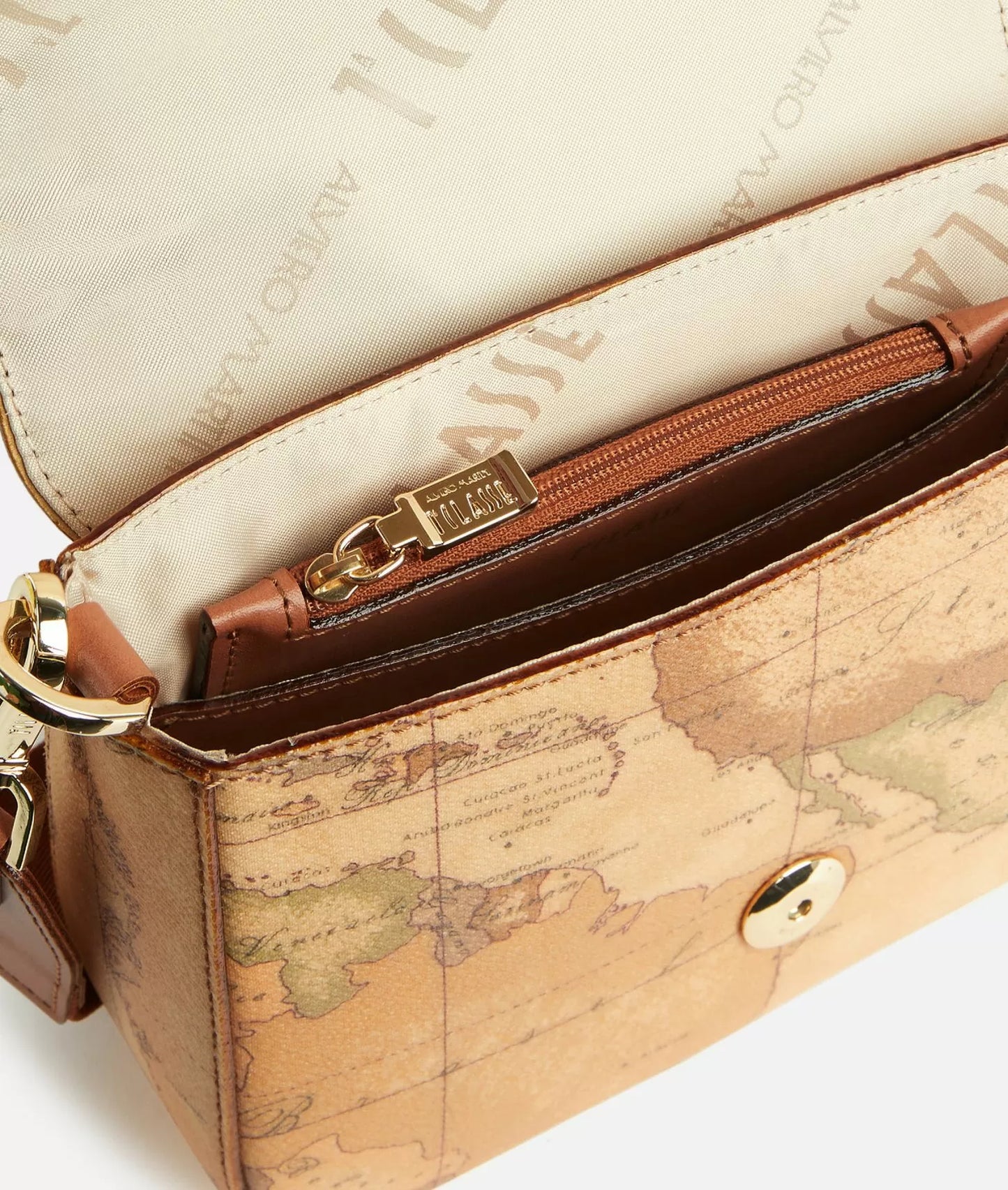 Borsa a tracolla in tessuto stampa Geo Classic Naturale