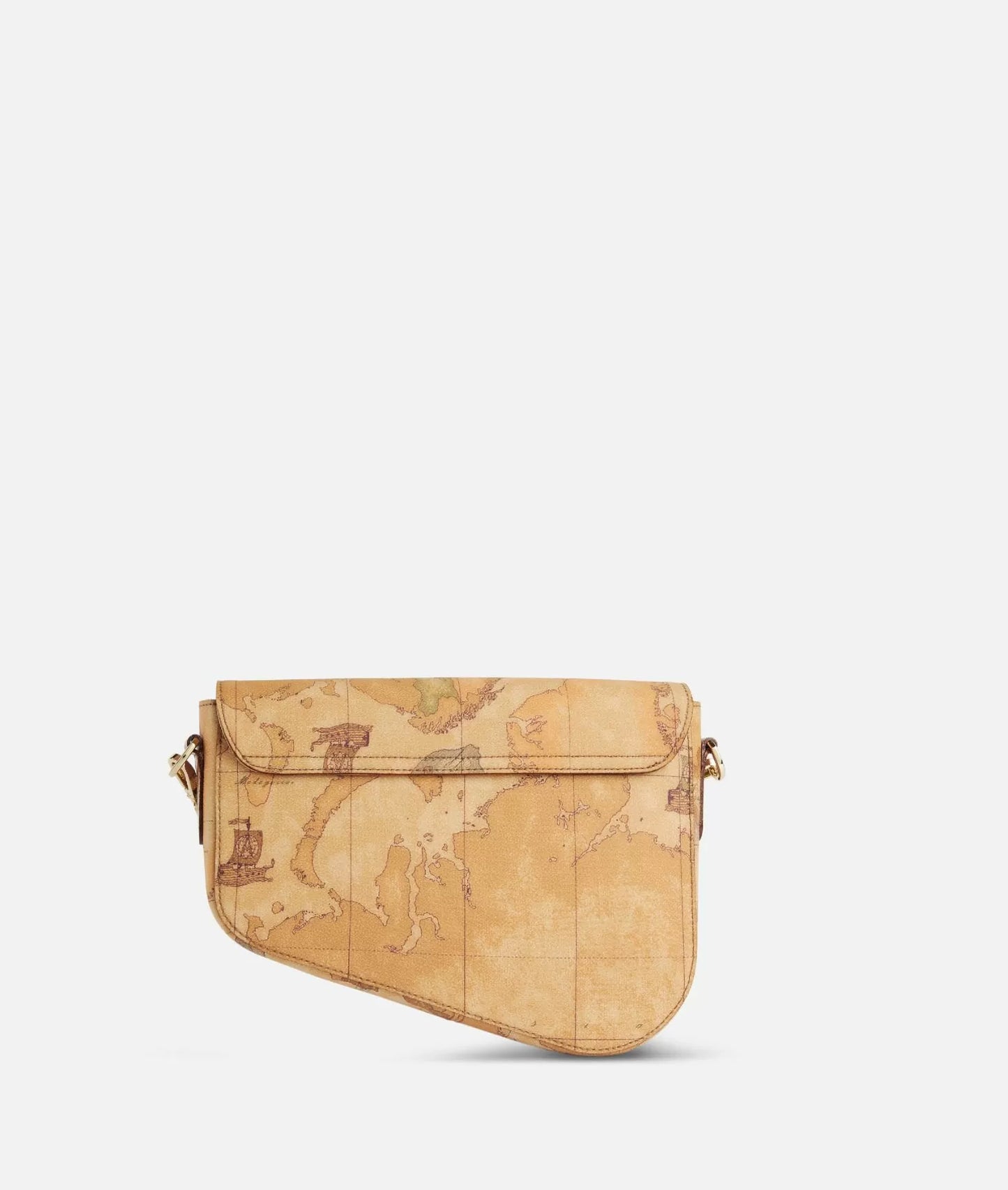 Borsa a tracolla con patta in tessuto stampa Geo Classic Naturale