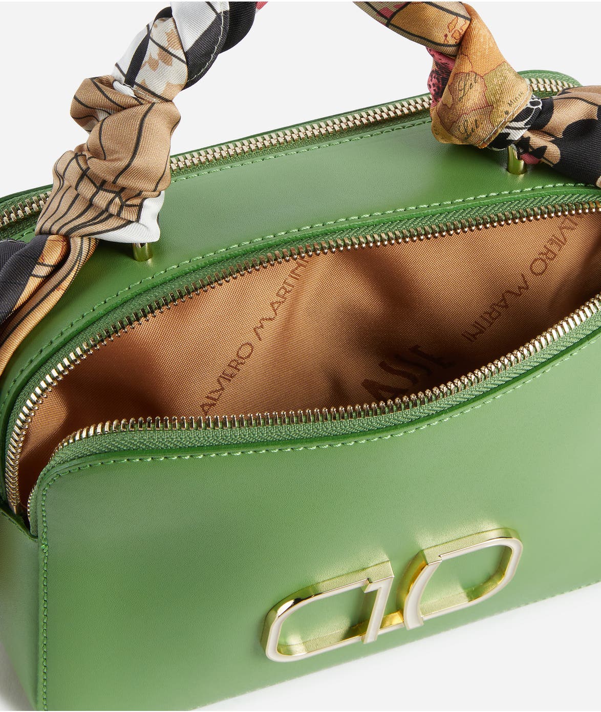 Foulard Vibe tracollina doppia zip in pelle liscia Verde Bali