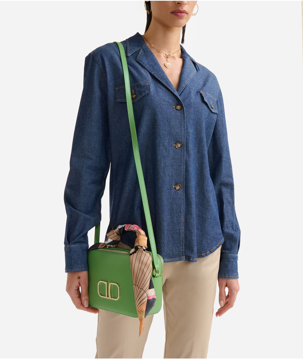 Foulard Vibe tracollina doppia zip in pelle liscia Verde Bali