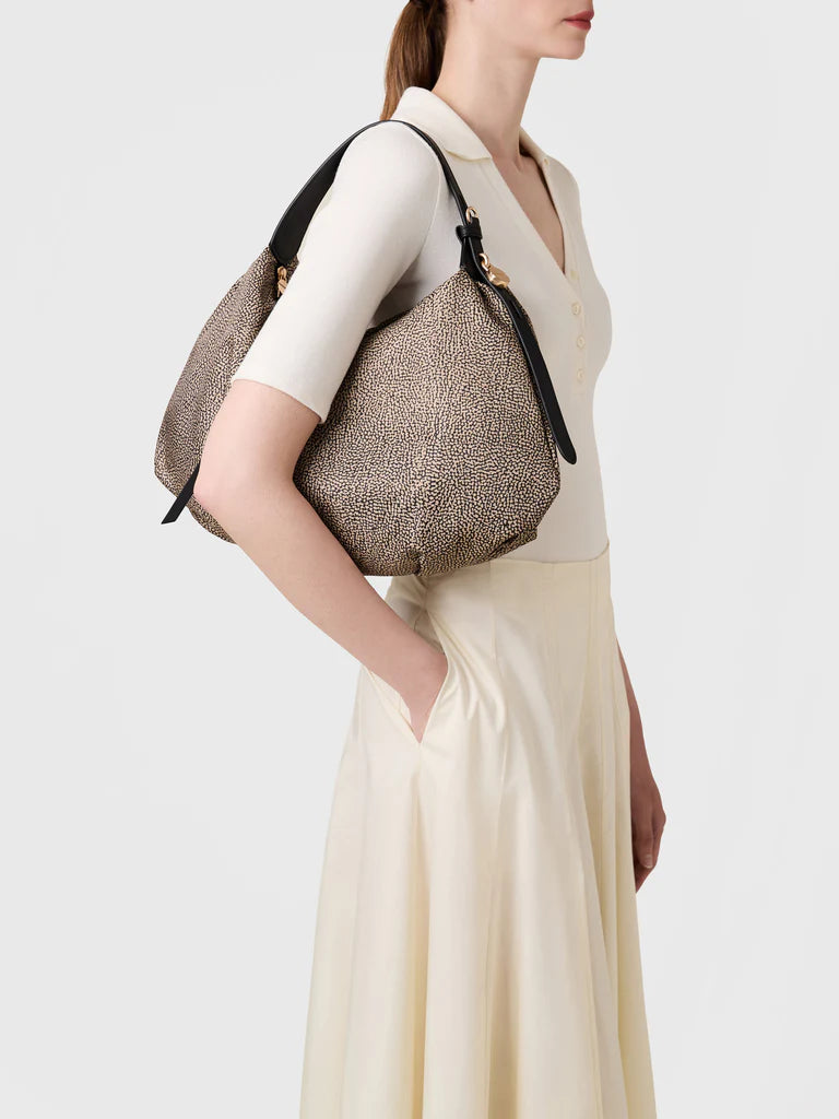 PRIVE BORSA HOBO MEDIUM Borsa a spalla in Tessuto riciclato Op e Pelle